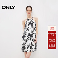 ONLY夏季時(shí)尚潮流短款掛脖系帶收腰連衣裙女|124207077 H1D 富利達紋黑白 M (165) 84A