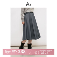 H's百褶半身裙女冬季新款高級設計感高腰復古A字型中長(cháng)腰裙子 黑色 M