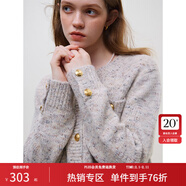 范思藍恩23FS14110慵懶風(fēng)毛衣開(kāi)衫外套女秋冬超好看小香風(fēng)針織衫 花杏色 S