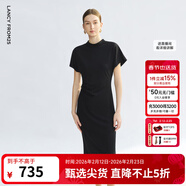 朗姿復古立領(lǐng)雅致T恤連衣裙修身連肩袖時(shí)尚裙子2025年夏季新款 黑色 S