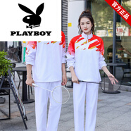 花花公子（PLAYBOY）中國國家隊運動(dòng)服套裝男女秋冬體育生訓練服領(lǐng)獎服體操服學(xué)生校服 紅色  (661) XS /130-140(兒童40-50斤)