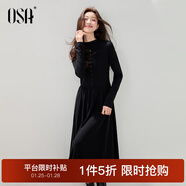 歐莎法式長(cháng)袖黑色連衣裙女2025年冬季新款氣質(zhì)高級感內搭長(cháng)裙 黑色 M