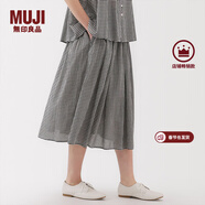 MUJI女式 強捻 抽褶裙 長(cháng)半身裙女裙子女裝格子裙25年夏季BE1VEC5S 黑色格紋 M （160/66A）