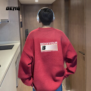 OEMG  半高領(lǐng)毛衣男春秋冬季加絨加厚套頭線(xiàn)衣潮牌寬松打底針織衫外套 DMY482酒紅色 M [建議90-105斤]