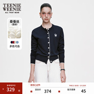 Teenie Weenie小熊女裝春簡(jiǎn)約柔軟親膚毛針織空調開(kāi)衫薄款毛衣披肩 藏青色 S