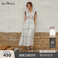 謎底條紋連衣裙女夏季新品優(yōu)雅淑女V領(lǐng)荷葉袖長(cháng)裙242ML0669 本白條 L