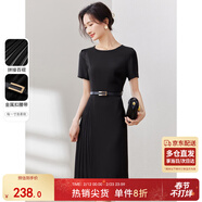 尚都比拉設計感拼接連衣裙夏季高級感氣質(zhì)百褶裙小個(gè)子中長(cháng)裙子 雅黑色 M