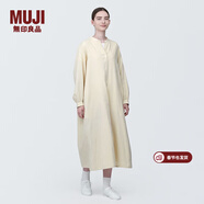 MUJI女式 木棉混雙層紗織長(cháng)袖連衣裙長(cháng)裙裙子襯衫裙 BC2IOC4S 原色 M 160/84A
