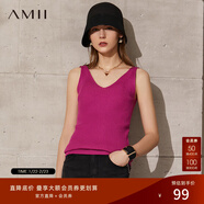 AMII女裝2025秋季新款極簡(jiǎn)V領(lǐng)吊帶女絲光紗坑條紋修身彈力背心女 玫紅 S 155/80A