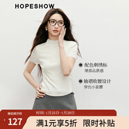 紅袖高級別致針織衫2025春季新款女裝刺繡抽褶收腰顯瘦半高領(lǐng)簡(jiǎn)約上衣 本白001 S