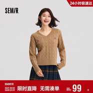 森馬（Semir）森柔毛衫|毛衣女刺繡V領(lǐng)顯瘦寬松2024絞花上衣復古風(fēng)109724107014