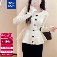 唐獅（TonLion）2025秋季名媛風(fēng)高級感收腰顯瘦圓領(lǐng)套頭毛衣蝴蝶結設計感上衣