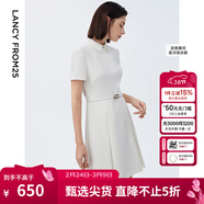 朗姿【尖貨補單】黑白色顯瘦輕禮服襯衫連衣裙女夏新款復古小黑裙裙子 白色 L 165/84A