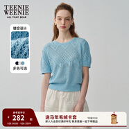 Teenie Weenie小熊春夏鏤空鉤花泡泡袖套頭短款時(shí)髦毛衣針織衫女裝 淺藍色 S 160