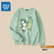 真維斯（Jeanswest）衛衣女春秋季2023新款上衣服初中生小個(gè)子圓領(lǐng)寬松女裝外套 淺綠唯美蝴蝶花 L
