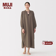 MUJI女式 柔軟紗織 連衣裙 純棉長(cháng)袖睡裙女25年秋季 家居睡袍FD1MAA5A 深咖啡色 L (165/88A)