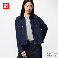 優(yōu)衣庫女裝休閑拉鏈短茄克/外套巴恩風(fēng)翻領(lǐng)時(shí)尚夾克479208 69 藏青色(深牛仔色) S /155/80A