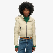 Superdry極度干燥女士短款羽絨服秋冬輕量保暖舒適連帽夾克潮流百搭外套 Pelican Beige/米色 4 — XS