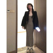 純欲辣妹風(fēng)條紋吊帶連衣裙女裝秋季新款修身顯瘦包臀長(cháng)裙子兩件套 條紋長(cháng)裙 S