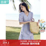 茵曼（INMAN）純棉法式氣質(zhì)連衣裙女裝2026夏季新品顯瘦V領(lǐng)泡泡袖A字長(cháng)裙子 紫荊粉 -18525989 S
