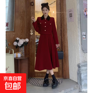 春秋新款胖mm顯瘦減齡梨形身材紅色連衣裙兩件套大碼小香風(fēng)套裝女 紅色 L