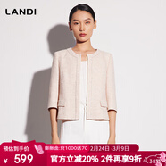 藍地[商場(chǎng)同款]LANDI淡粉色圓領(lǐng)七分袖小香風(fēng)上衣女短外套夏新款 粉色 XL