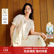 茵曼（INMAN）文藝連衣裙2025夏季女裝新款花邊桃心領(lǐng)收腰泡泡袖長(cháng)裙 淡香杏-18525736C XL