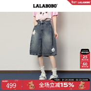 拉拉波波【快樂(lè )護衛隊系列】LALABOBO七分牛仔褲25年秋新款原創(chuàng  )松弛感褲子 L
