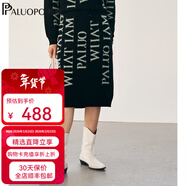 帕羅（PALUOPO）山羊絨秋冬新款字母提花半身裙高腰顯瘦a字裙子女ET21275R 黑色 厚款 S 95
