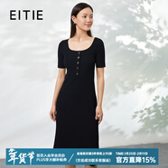 愛(ài)特愛(ài)（EITIE）a字針織連衣裙夏季新款修身顯瘦通勤百搭中長(cháng)裙B2201908 黑色20 M 160