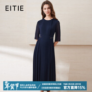愛(ài)特愛(ài)（EITIE）秋冬新款商場(chǎng)同款薄紗透視五分袖百褶雪紡連衣裙長(cháng)裙6007771 深藍31 2XL 175