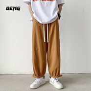 OEMG 工裝褲男春秋夏季九分褲男寬松直筒日系潮牌休閑百搭束腳褲子男 焦糖色常規 3XL