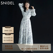 SNIDEL秋冬甜美碎花系帶收腰百褶雪紡連衣裙SWFO245033 淺藍色 L （2）