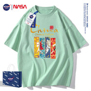 NASA GISSNASA官網(wǎng)聯(lián)名短袖t恤男國潮China故宮半袖純棉新款夏季寬松男裝 NA24-淺綠色 M  建議110-130斤