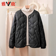 雅鹿2025新款輕薄羽絨服女短款小個(gè)子百搭內膽內外穿保暖洋氣冬季外套 黑色 L 建議130-145斤