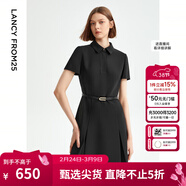 朗姿【尖貨補單】黑白色顯瘦輕禮服襯衫連衣裙女夏新款復古小黑裙裙子 黑色2 2XL 175/92A