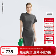 朗姿復古立領(lǐng)雅致T恤連衣裙修身連肩袖時(shí)尚裙子2025年夏季新款 中灰色 M