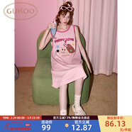 果殼（Gukoo）睡裙女士夏季睡衣女無(wú)袖防走光無(wú)袖純棉可外穿運動(dòng)風(fēng)連衣裙B 粉色小狗背心裙 S