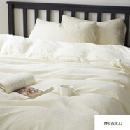 詩(shī)宵月帛春夏20%亞麻80%棉棉麻系帶四件套簡(jiǎn)約復古風(fēng)舒適床上被套床單藍色 本色棉麻 床笠款 訂做1.8被套加大不退換適用220*240