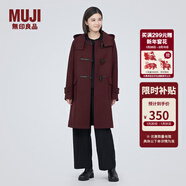 MUJI女式 羊毛混牛角扣大衣長(cháng)款連帽毛呢呢子外套秋冬季外衣女裝 深紫紅色 S (155/80A)