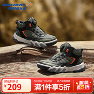 Skechers斯凱奇男童女童秋冬季加絨冬靴百搭舒適雪地靴319254L 男童/橄欖色/黑色/OLBK 34