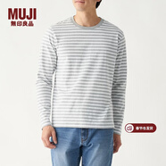 MUJI MUJI 男式 印度棉天竺編織 條紋圓領(lǐng)長(cháng)袖T恤 ABD01A0S 灰色X橫條 S