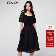 ONLY時(shí)尚復古燈籠袖中長(cháng)款方領(lǐng)連衣裙女|123207080 H1Z 黑色BLACK XS 155/76A