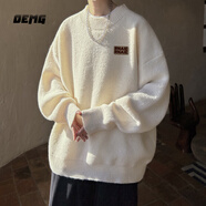 OEMG  半高領(lǐng)毛衣男春秋冬季加絨加厚套頭線(xiàn)衣潮牌寬松打底針織衫外套 白色 【高品質(zhì)】 L [建議105-120斤]