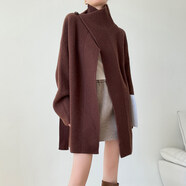 溥畔純羊毛針織開(kāi)衫毛衣外套女寬松慵懶風(fēng)大翻領(lǐng)中長(cháng)款加厚羊毛大毛衣 中長(cháng)款咖色純羊毛開(kāi)衫 XS