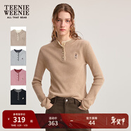 Teenie Weenie小熊女裝毛針織衫2025秋新款休閑撞色亨利領(lǐng)套頭毛衣 卡其色 S
