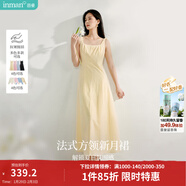 茵曼（INMAN）章若楠同款歐若風(fēng)法式吊帶連衣裙2026夏季新品女裝淡鵝黃色裙子 淺黃色 (方領(lǐng)) L
