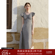 自巧小個(gè)子黑白格紋氣質(zhì)顯瘦度假連衣裙女2024夏裝新款收腰中長(cháng)裙 黑白格 XS (2碼)