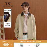 Teenie Weenie小熊男裝外套2025春季新款美式復古撞色翻領(lǐng)工裝夾克 淺卡其色 M