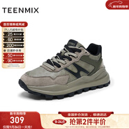 天美意男鞋送老公商場(chǎng)同款運動(dòng)休閑百搭男華夫鞋德訓鞋春秋款3SE01DM4 綠色（絨里） 40